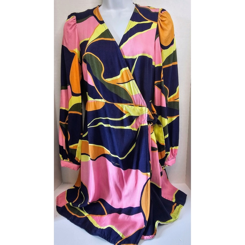 Anthropologie FRNCH Paris ABELINIA Wrap Dress SZ XS Abstract Print‎ L/S V Neck